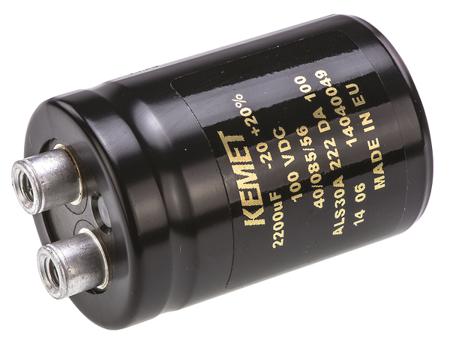 ALS30A222DA100 KEMET 2200μF Aluminium Electrolytic Capacitor 100V dc, Screw Terminal -