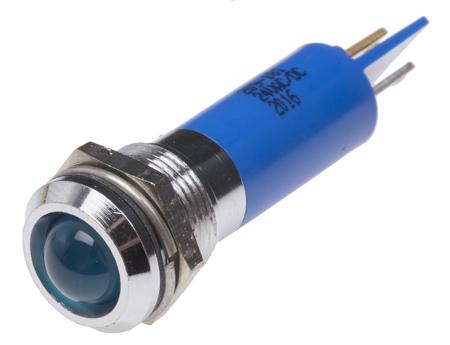 209-181 RS PRO Blue Panel Mount Indicator, 24V ac/dc, 12mm Mounting Hole Size, Solder Tab Termination, IP67