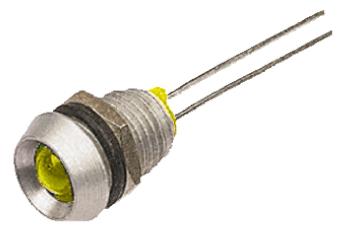 DX1091/YL Bulgin Yellow Panel Mount Indicator, 2.1V dc, 8mm Mounting Hole Size, Lead Wires Termination