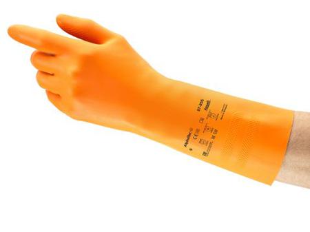 87955110 Ansell AlphaTec 87-955 Orange Natural Rubber Latex Chemical Resistant Work Gloves, Size 11, Natural Rubber Coating