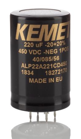 ALP22A221CD450 KEMET Aluminium Electrolytic Capacitor 220μF 450V dc 35mm Can - Solder Pin, Radial ALP22 Series Aluminium Electrolytic
