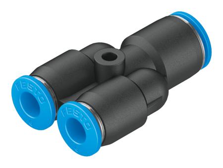QSY-8-6-50 Festo QSY Pneumatic Y Tube-to-Tube Adapter, Push In 8 mm x Push In 6 mm x Push In 6 mm