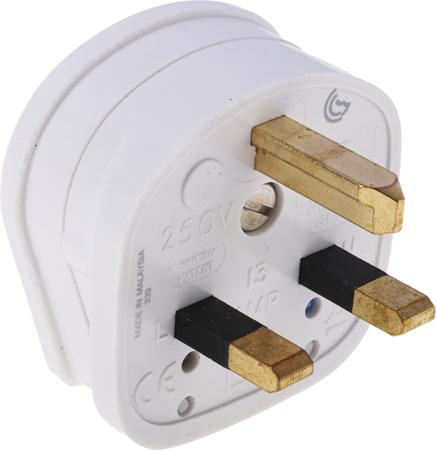 647 WHI MK Electric UK Mains Plug, 13A White, Cable Mount
