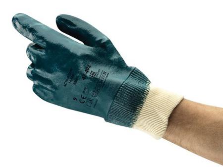 47402090 Ansell ActivArmr Hylite 47-402 Blue PVC Coated Cotton Abrasion Resistant Work Gloves, Size 9, Nitrile Coating