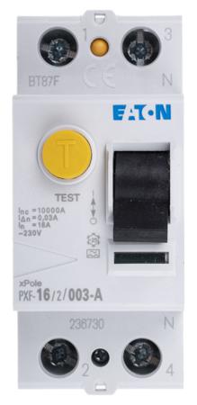 236730-PXF-16-2-003-A Eaton 1P+N, 16A RCD Switch, Trip Sensitivity 30mA, Type A, DIN Rail Mount