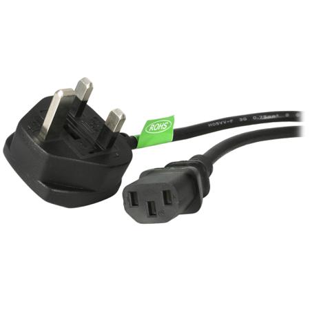 PXT101UK3M StarTech.com 3 Core Power Cable, 0.75 mm², 3m, Black Polyvinyl Chloride PVC Sheath, Power, 10 A (Amperes), 250 V
