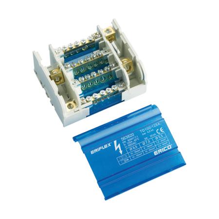 563990 nVent ERIFLEX Distribution Block, 4 Way, 10 → 50mm², 160A, 690 V, Blue