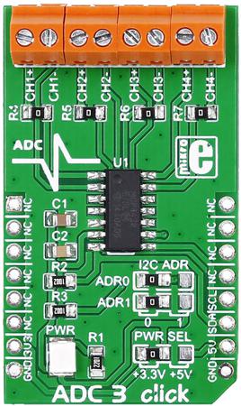 MIKROE-1894 MikroElektronika  ADC3 Click mikroBus Click Board Signal Conversion Development Kit