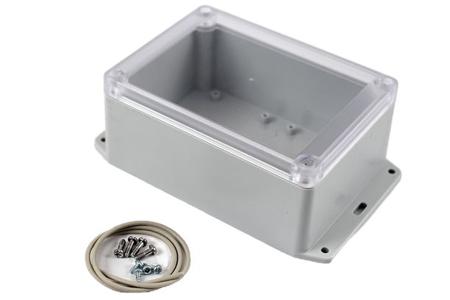 RP1210BFC Hammond RP Series Light Grey Polycarbonate General Purpose Enclosure, IP65, Flanged, Clear Lid, 145 x 105 x 60mm