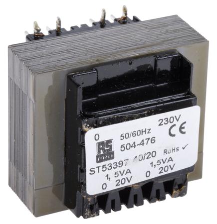 504-476 RS PRO 20V ac 2 Output Through Hole PCB Transformer, 3VA