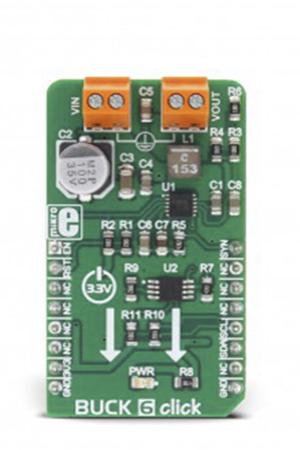 MIKROE-2957 MikroElektronika Buck 6 Click Buck Converter for DS4432U, MAX17572 for General Purpose Power Supplies, Wall Transformer