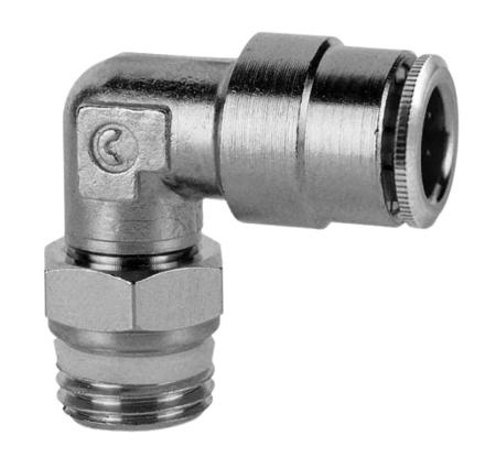 S6520-10-3-8 Camozzi S6000 Series Elbow Fitting, Push In 10 mm to G 3/8 Male, Threaded-to-Tube Connection Style, S6520 10-3/8