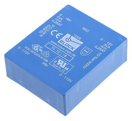 FL-10-18 18V ac 2 Output Through Hole PCB Transformer, 10VA