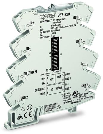 857-820 WAGO 857 Series Signal Conditioner, Temperature Input, Current, Voltage Output, 24V dc Supply