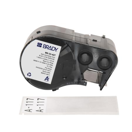 M5-33-427 Brady B-427 on Black on White, Transparent Label, 38.10 mm Width, 38.10mm Label Width