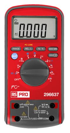 296-638 RS PRO Digital, LCD Digital Multimeter, 10A ac Max, 10A dc Max, 1000V ac Max - RS Calibrated