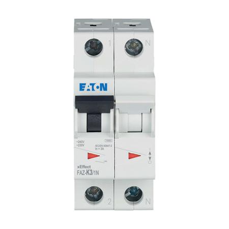 278706-FAZ-K3-1N Eaton xEffect FAZ MCB, 1+N, 3A Curve K, 240V AC, 15 kA Breaking Capacity