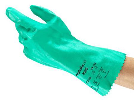 39122070 Ansell Alphatec 39-122 Green Cotton Chemical Resistant Gloves, Size 7, Nitrile Coating