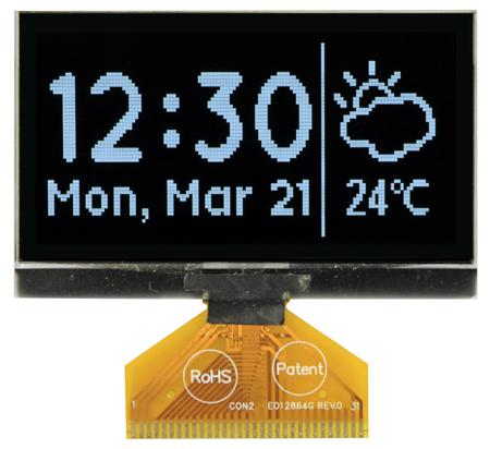 MCOT128064E1V-WM Midas 2.42in White Passive matrix OLED Display 128 x 64pixels COT Multi Interface