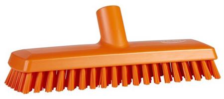 70417 Vikan Very Hard Bristle Orange Deck Brush, 24mm bristle length, Polyester, Polypropylene, Stainless Steel bristle