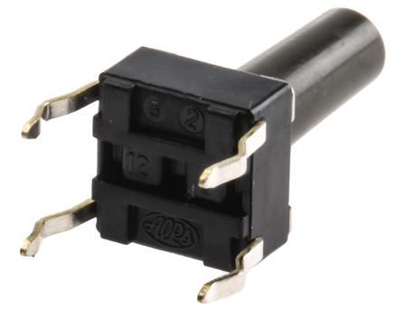 SKHHDUA010 Grey Stem Tactile Switch, Single Pole Single Throw (SPST) 50 mA @ 12 V dc 13mm