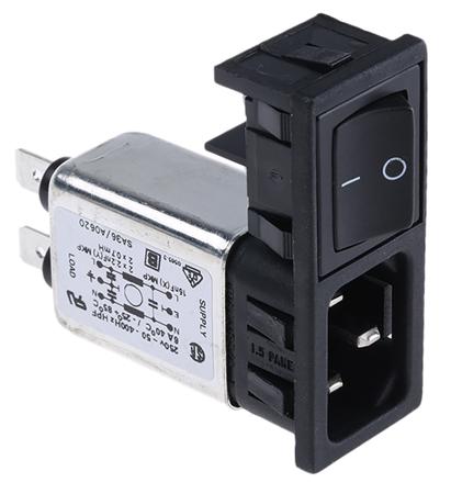 BZM27/A0620/57B Bulgin 10A, 250 V ac Male Snap-In IEC Filter 2 Pole  2 Fuse