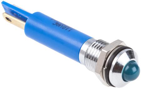 846-2715 Prominent Indicator Panel Mount, 8mm Mounting Hole Size, Blue LED, Solder Lug Termination, 8.5 mm Lamp Size, 110 V ac