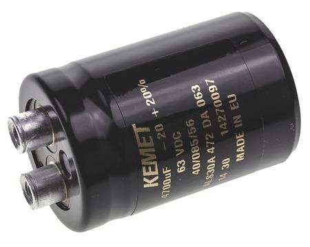ALS30A472DA063 KEMET 4700μF Aluminium Electrolytic Capacitor 63V dc, Screw Terminal -