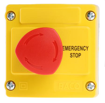 LBX10510 BACO, Red/Yellow/Black, Twist to Reset 40mm Mushroom Head Emergency Button