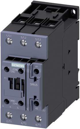 3RT2036-1AC20 Siemens 3RT2 Contactor, 24 V Coil, 3-Pole, 51 A, 22 kW 24 V, 3 NO, 400V