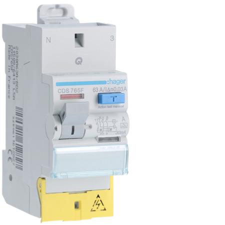 CDS765F Hager CDS RCD Switch, 63A, 2 Pole, 30mA, Type AC, 230V