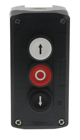 XALD324 Schneider Electric Harmony XALD NO Enclosed Push Button, IP66, IP67, IP69, IP69K 62mm Dark Grey/Light Grey Polycarbonate