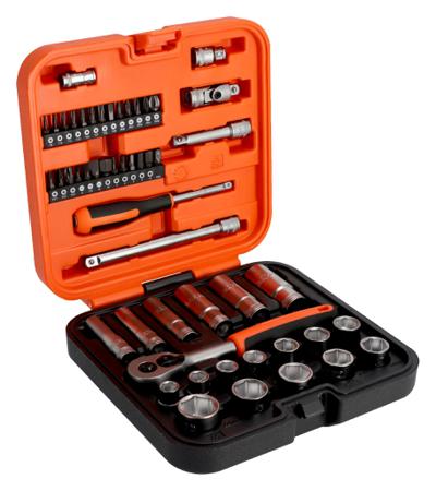 S51MC3H Bahco 51-Piece Metric 1/4, 3/8 Bit Socket Set with Ratchet, Square