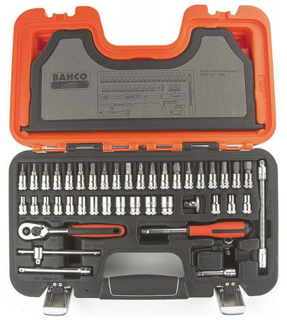 S460 Bahco 46-Piece Metric 1/4 in Standard Socket/Allen Key/Bit Set with Ratchet, 6 point; e-Torx; Hex Bit; Phillips Bit;