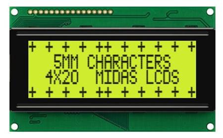MC42005A6W-SPR-V2 Midas  MC42005A6W Alphanumeric LCD Display, Black on Yellow/Green, 4 Rows by 20 Characters, Reflective