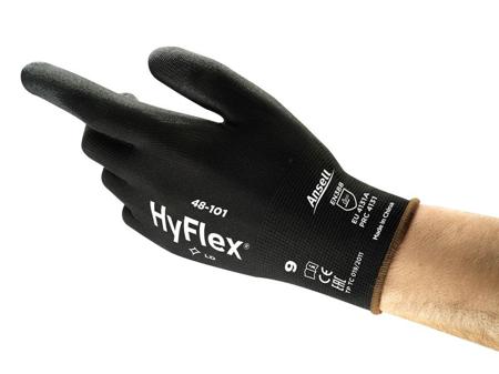 48101VP100 Ansell HyFlex 48-101 Black Nylon Abrasion Resistant Gloves, Size 10, Polyurethane Coating