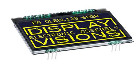 EA OLEDL128-6GGA Display Visions 2.9in Yellow OLED Display 128 x 64pixels Graphics I2C, SPI Interface