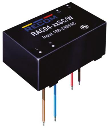 RAC04-24SC/W Recom Switching Power Supply, , 24V dc, 167mA, 4W, 1 Output, 115 → 370 V dc, 80 → 264V ac