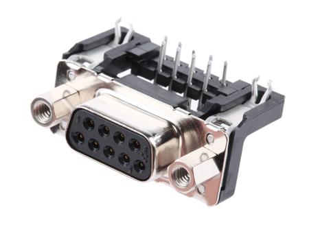 09661526613 HARTING 9 Way Right Angle Through Hole D-sub Connector Socket, 2.74mm Pitch, with 4-40 UNC Female Screwlocks, Boardlocks