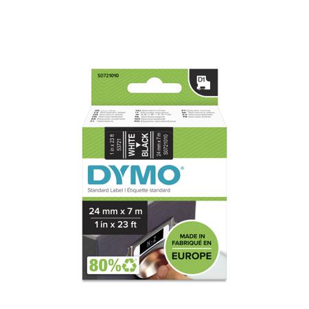S0721010 Dymo White on Black Label Printer Tape, 7 m Length, 24 mm Width