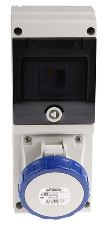 632-3213-RW Scame IP67 Blue Wall Mount 2P+E Industrial Power Socket, Rated At 32.0A, 230.0 V