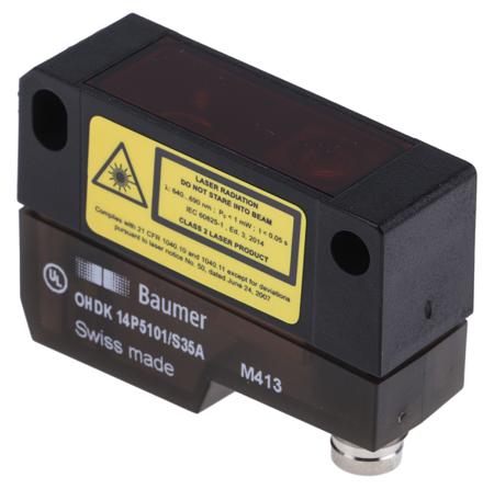 OHDK-14P5101-S35A Baumer Diffuse Photoelectric Sensor 20 → 350 mm Detection Range PNP IP67 Block Style OHDK 14P5101/S35A