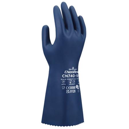 SHOCN7405 Showa CN740 EBT Blue Cotton Chemical Resistant Work Gloves, Size XXL, Nitrile Coating