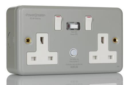 K22MPAPN Powerbreaker PowerBreaker H 13A, BS Fixing, Passive, 2 Gang RCD Socket, Surface Mount , Switched, 230 V ac, Grey