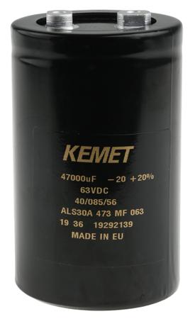 ALS30A473MF063 KEMET 47000μF Aluminium Electrolytic Capacitor 63V dc, Screw Terminal -