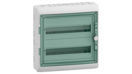 13965M Schneider Electric Mureva Series Light Grey Polymer Enclosure, IP65, IK09, Green Lid, 448 x 460 x 160mm