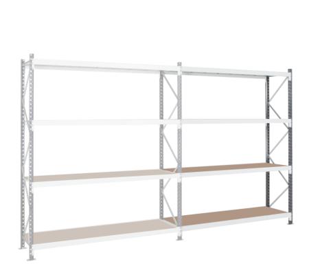 ZRRAYOSLD251560S2 Manorga RAL 7035 Light Grey 4 Shelf Chipboard, Galvanised Steel Modular Shelving Extension Bay, 2500mm x 1500mm, 600mm,