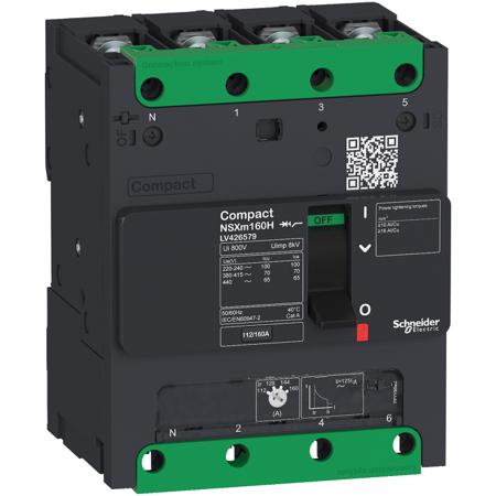LV426579 Schneider Electric, Compact MCCB 4P 160A, Breaking Capacity 70 kA, Clip-On