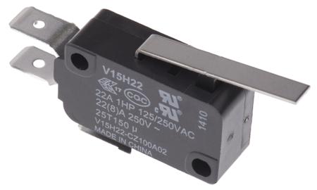 V15H22-CZ100A02 SPDT-NO/NC Leaf Lever Microswitch, 22 A @ 250 V ac