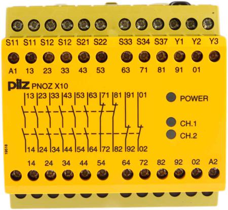 774709 Pilz PNOZ X PNOZ X10 4 Auxiliary Contacts Safety Relay 24V dc, Single/Dual-Channel 6 Safety Contacts